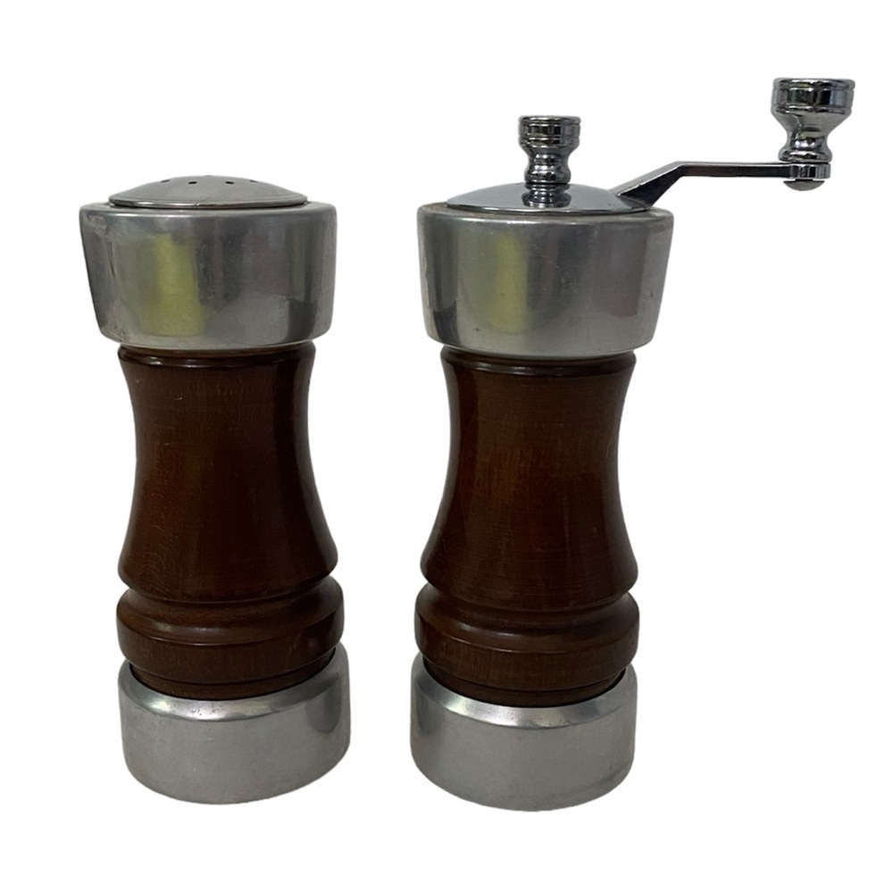 Vintage MCM Wood Metal Salt Pepper Mill LEEDS ENGINEERING Corp Woodland Mills